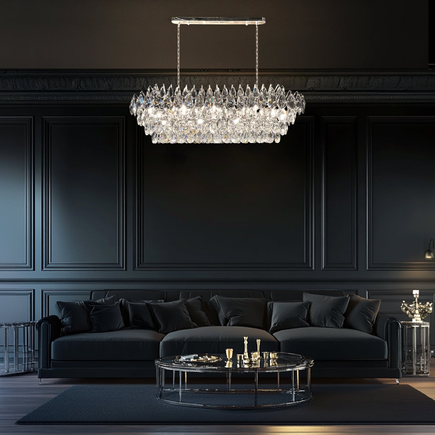 Teardrop Crystal Diamond Linear Chandelier 40"