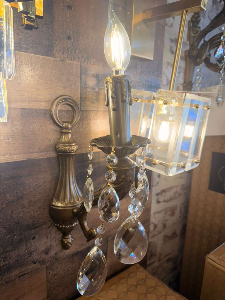 Traditional Italian Handmade Brass Wall Sconce with Crystal Accents