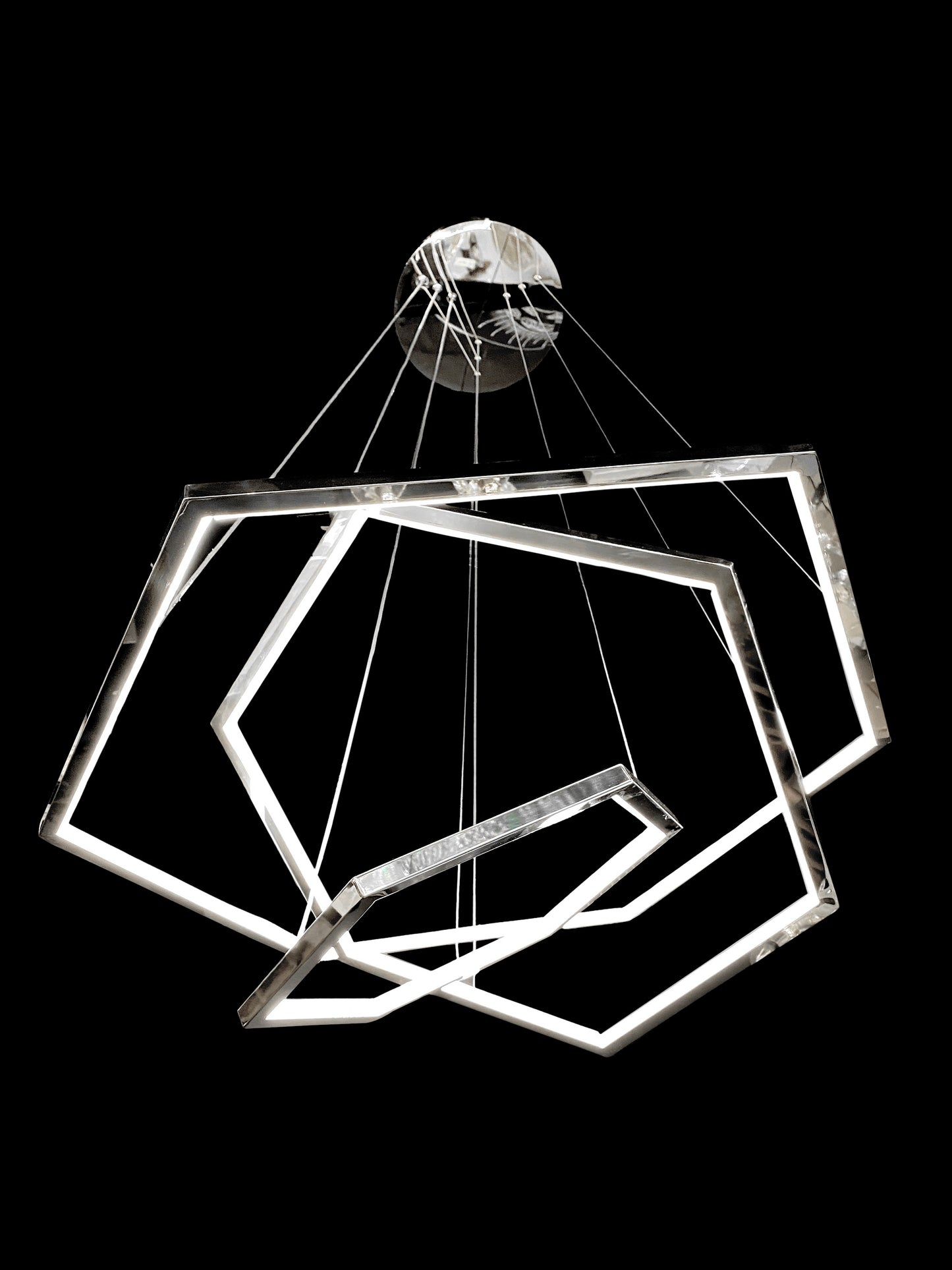 Adjustable geometric LED chandelier showing custom shape layout