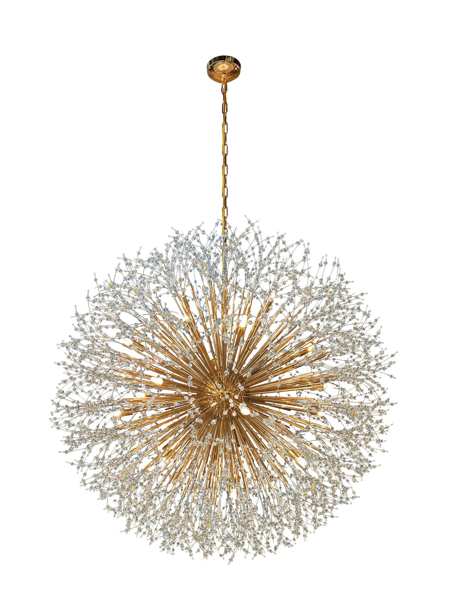 Dimmable starburst crystal chandelier with gold finish