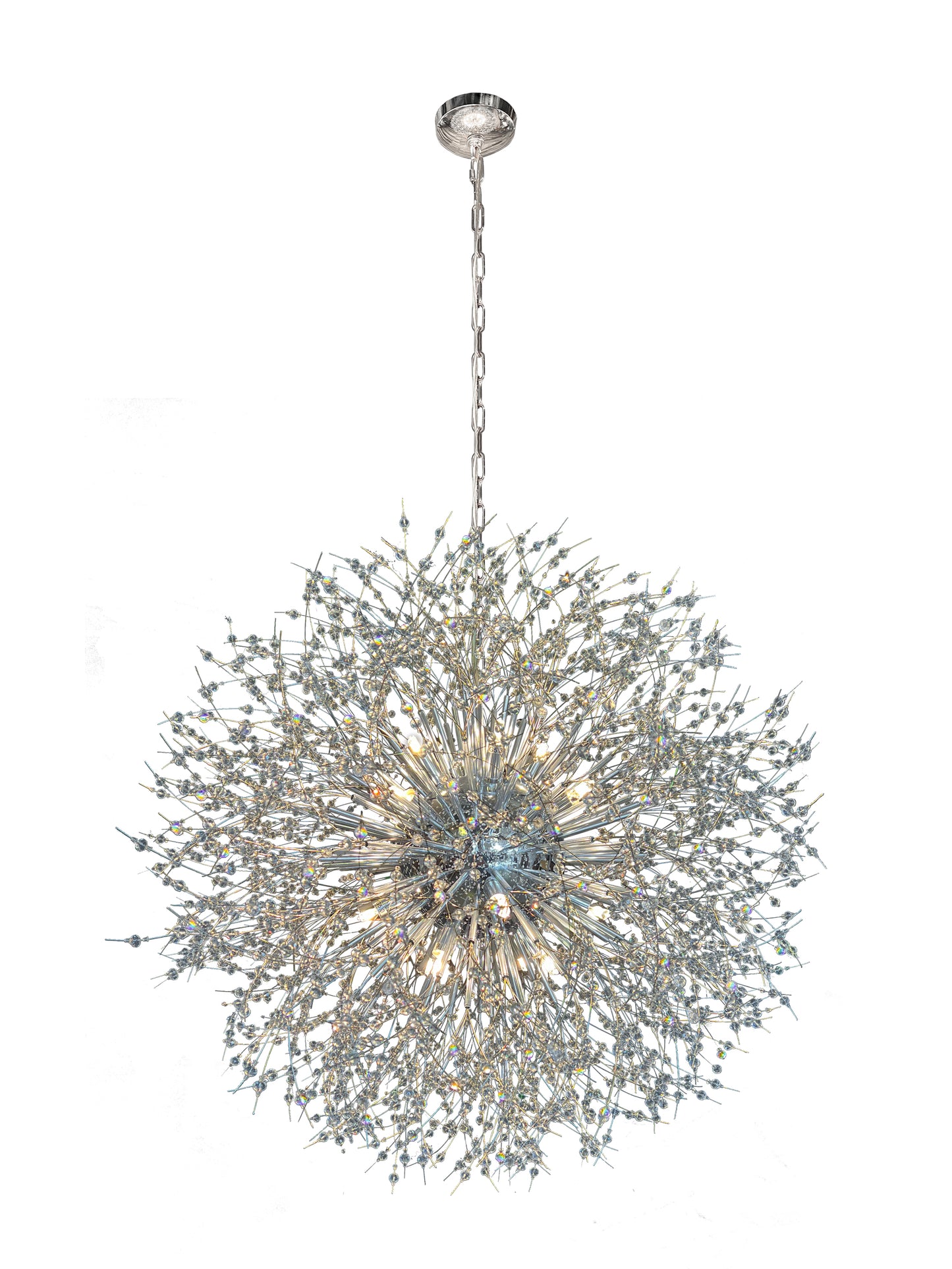 Dimmable starburst crystal chandelier with chrome finish