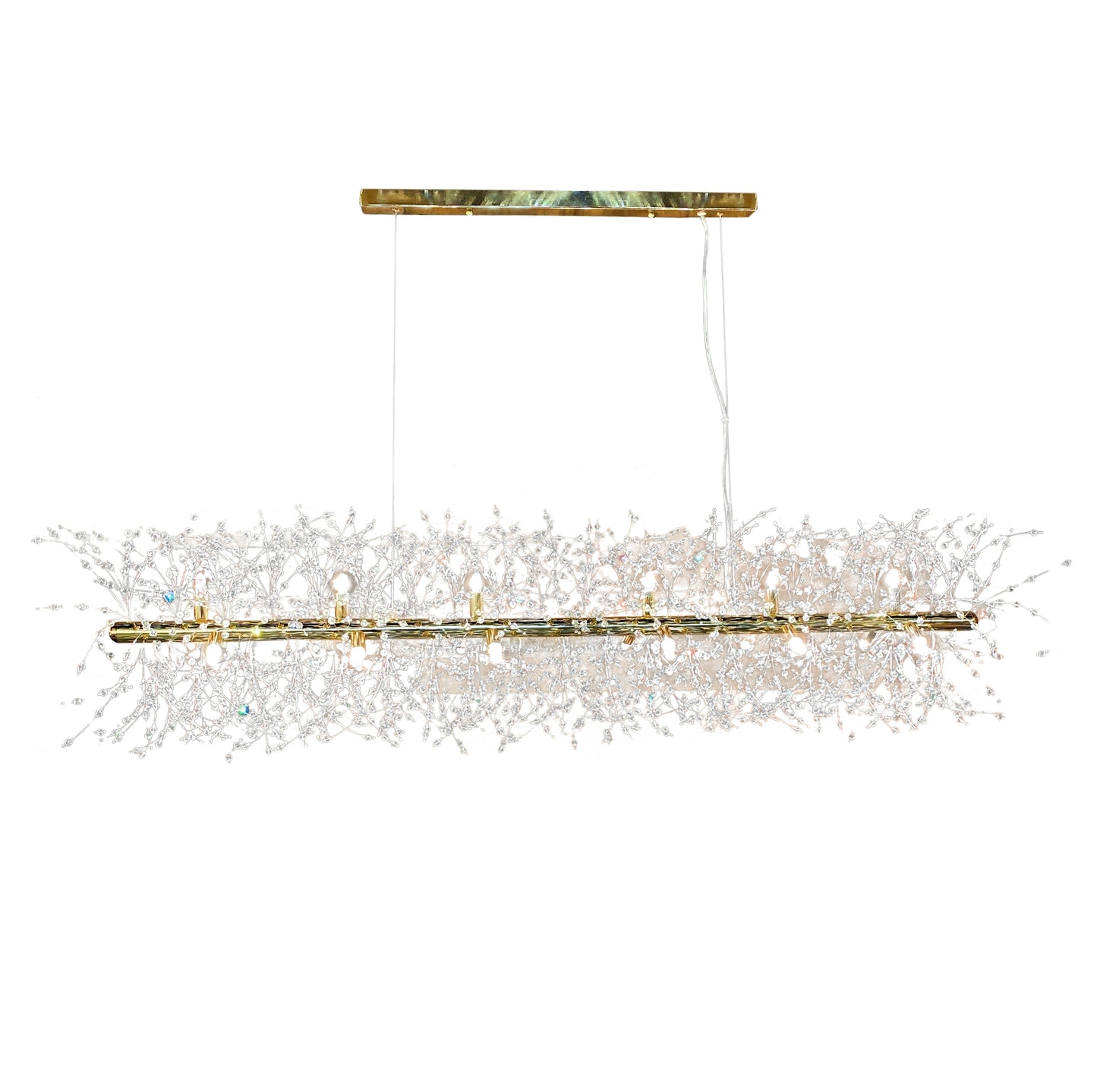 gold 54 inch Crystal linear dimmable chandelier