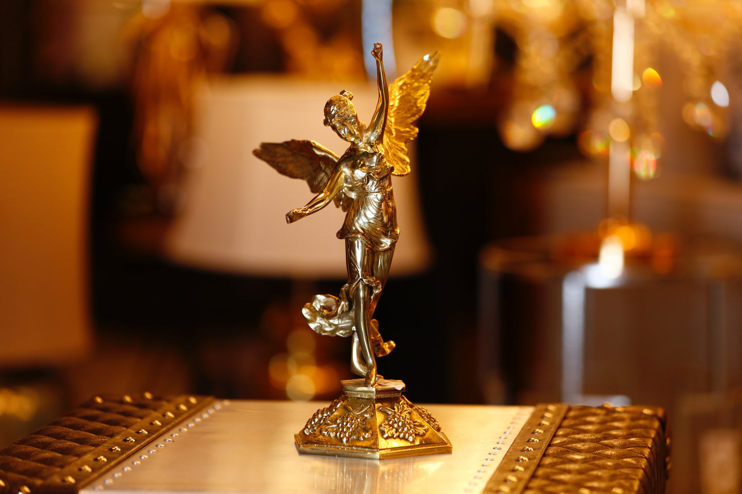 Handmade Brass Angel Statue – Gold Decorative Winged Figurine for Home Altar, Office Desk, or Living Room Display