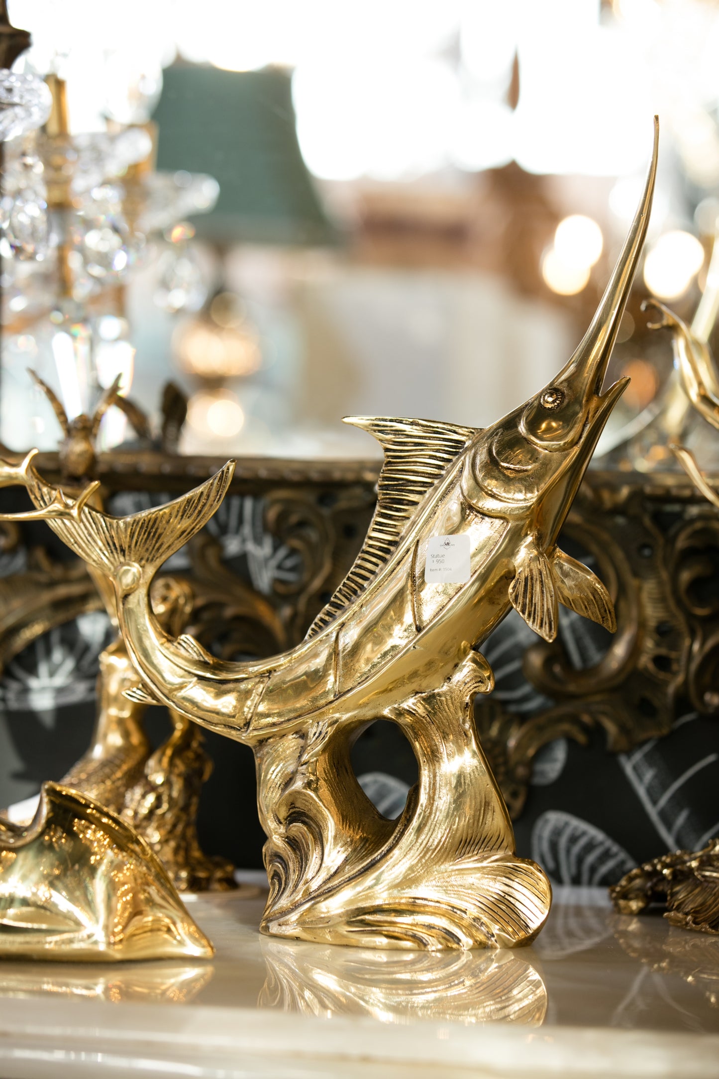 Golden Marlin Sculpture – Italian Handmade Brass Masterpiece