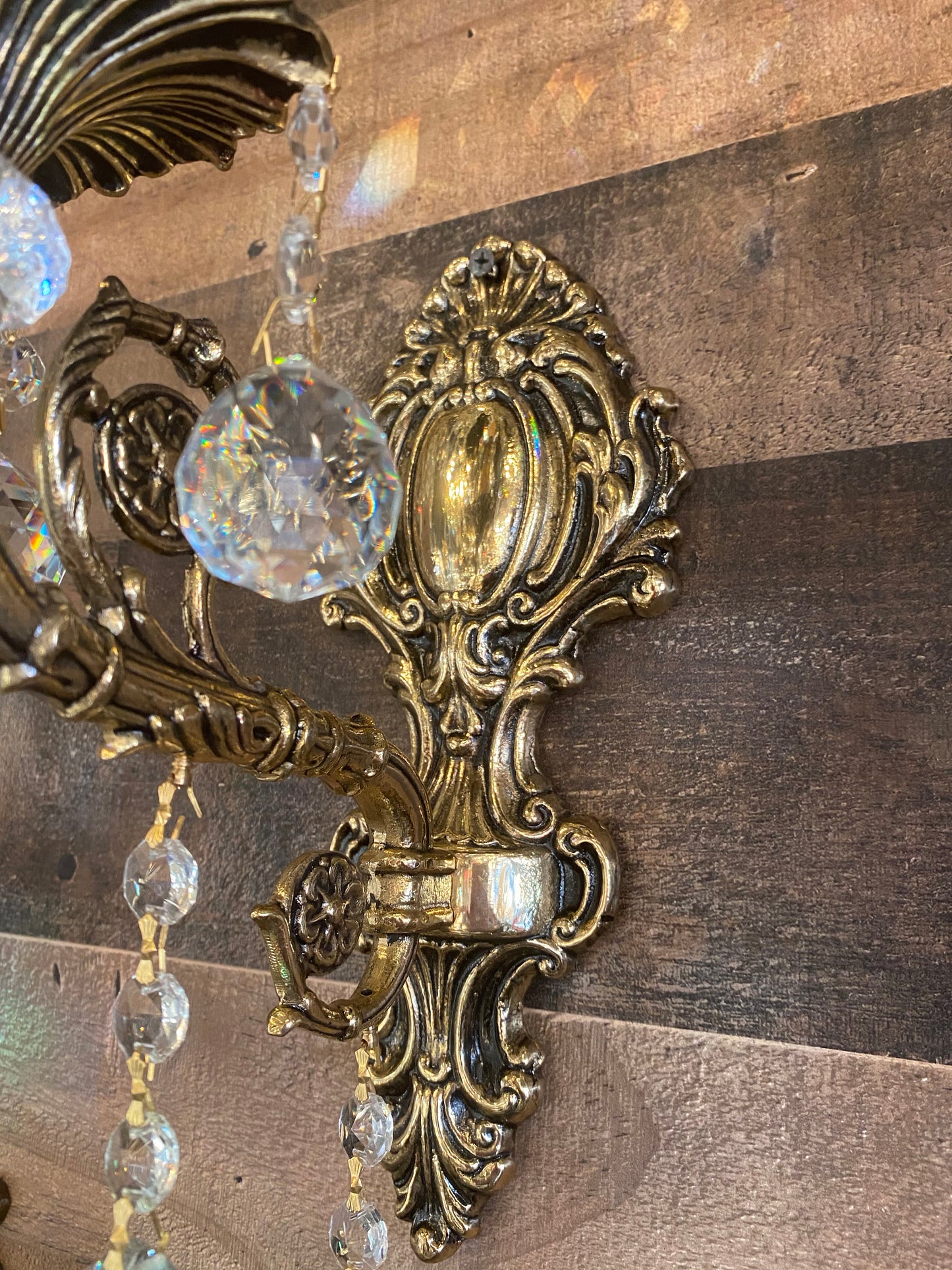 Traditional Italian Handmade Brass Wall Sconce with Crystal Accents