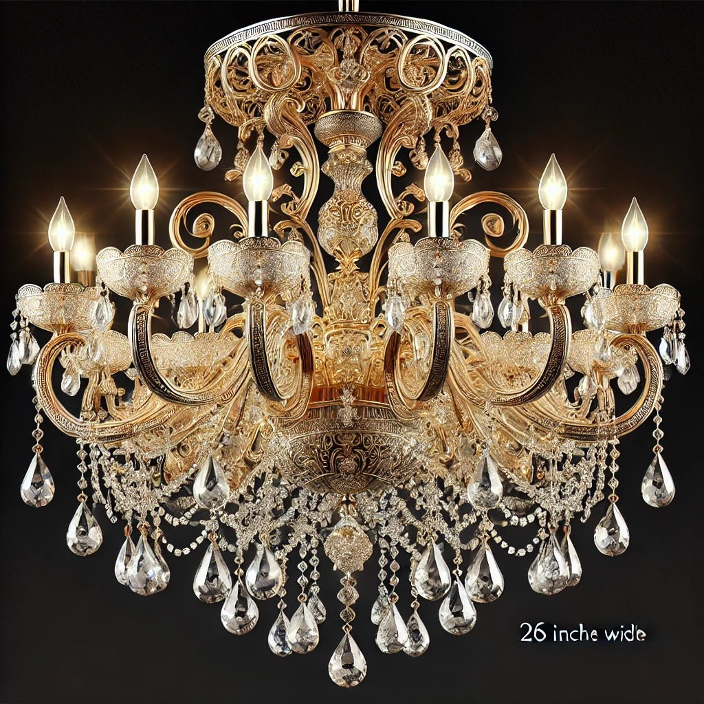 Chandelier 26" Wide 11- Lights Crystal Pendant Light Gold Finish