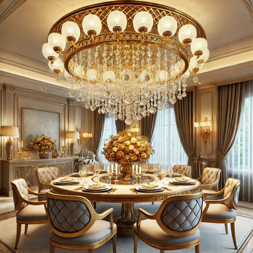Crystal Chandelier Gold Round Dimmable Chandelier 15 Lights