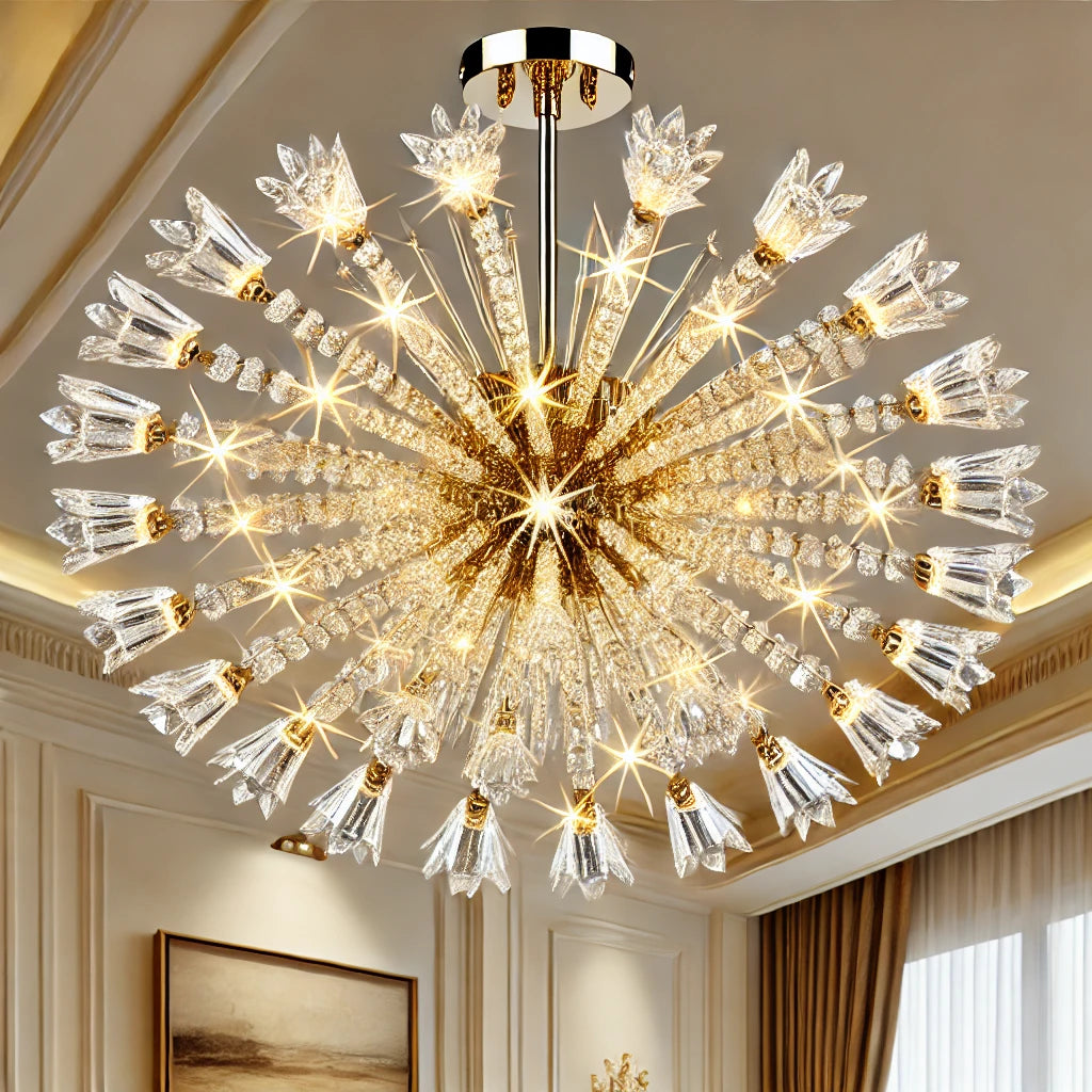 Starburst Chandelier 47" Wide Gold Crystal Lighting Fixture – A Statement in Luxury