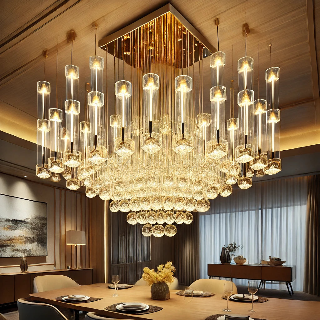 Dining Area Light Fixtures: Luxury Gold Acrylic Chandelier with 24 LED Lights