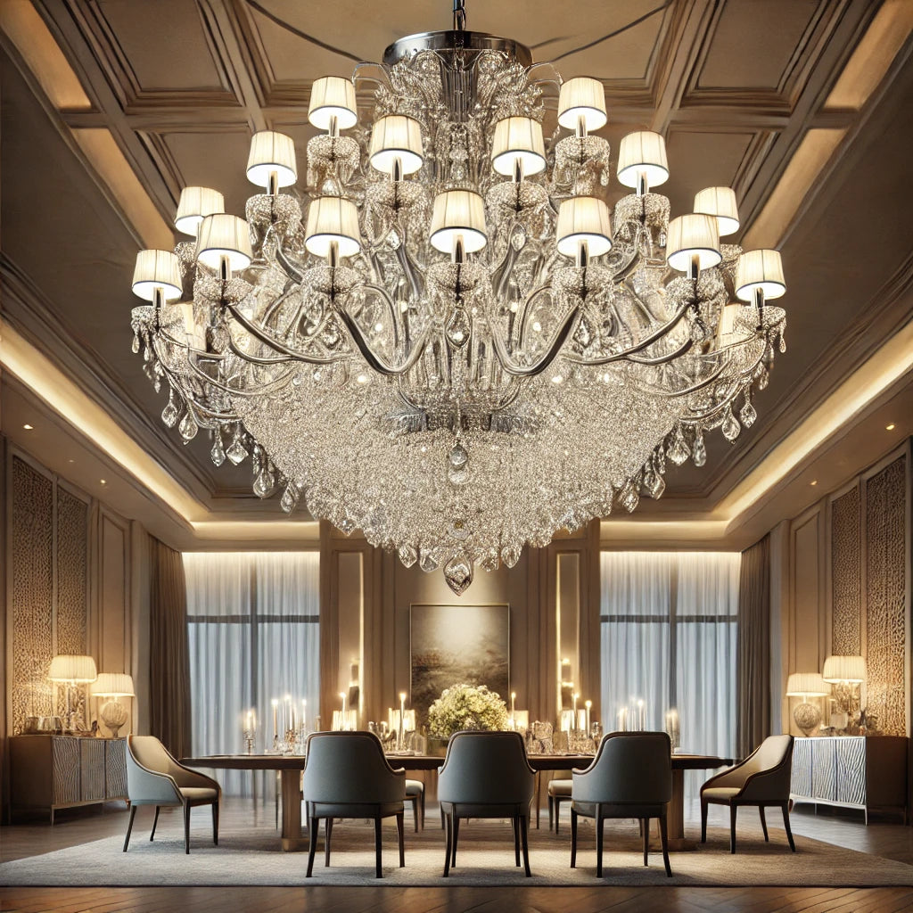 Dining Room Light Fixtures: Luxury Dimmable 40'' Silver Chandelier Elegance