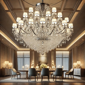 Dining Room Light Fixtures: Luxury Dimmable 40'' Silver Chandelier Elegance