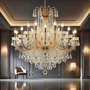 Lighting Fixtures and Lamps: Chandelier 26" Wide 11-Lights Crystal Pendant in Gold