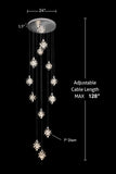 Luxury Modern Chrome Crystal Chandelier - 12 Dimmable LED Lights, Adjustable Height