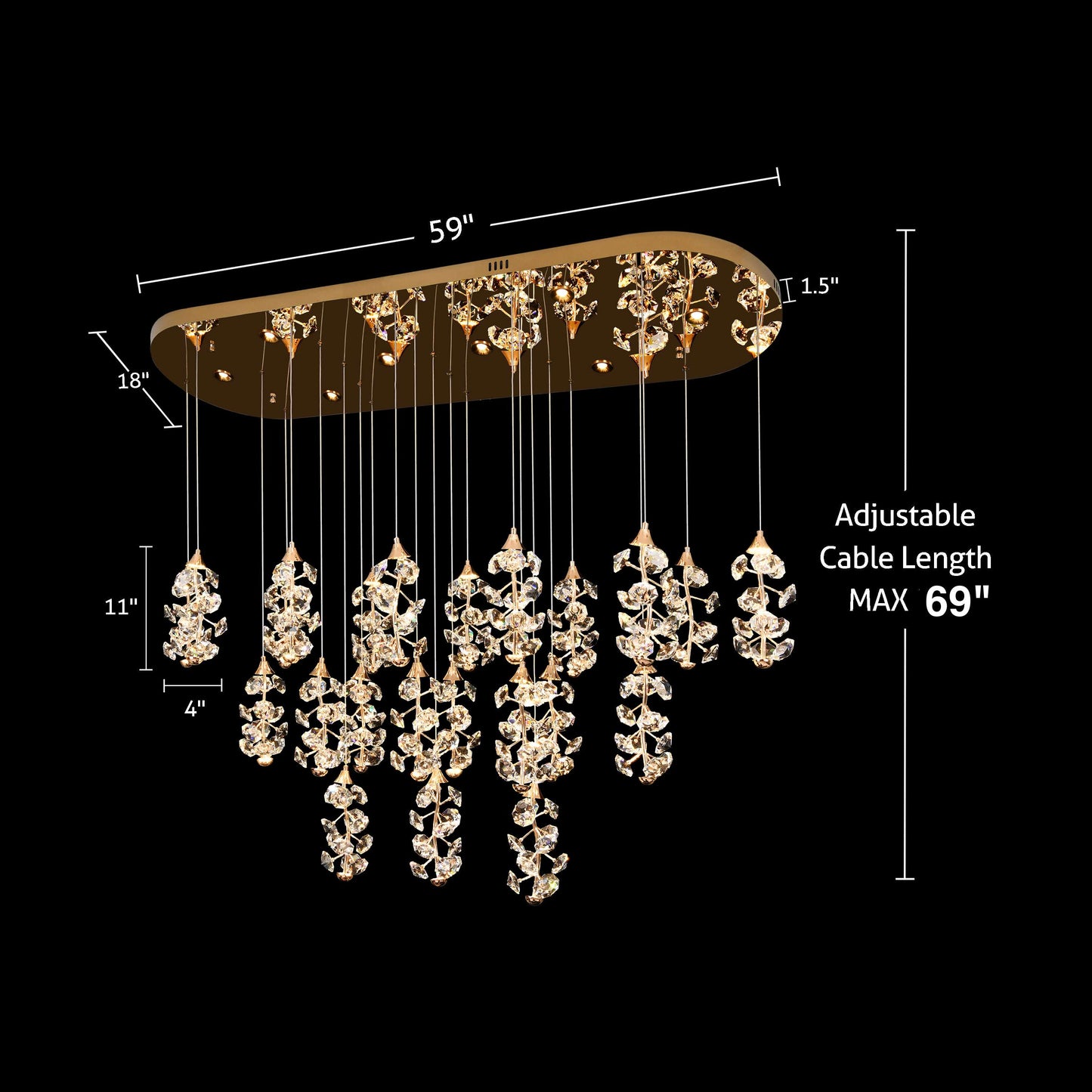 Gold Cascading Crystal LED Linear Chandelier