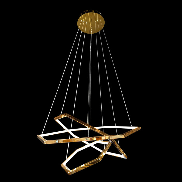 Modern Gold LED Chandelier – Geometric Pendant Design with Integrated Strip Light