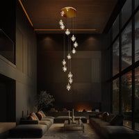 12 LED lights chandelier Crystal gold dimmable for high ceiling 