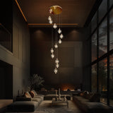 12 LED lights chandelier Crystal gold dimmable for high ceiling 