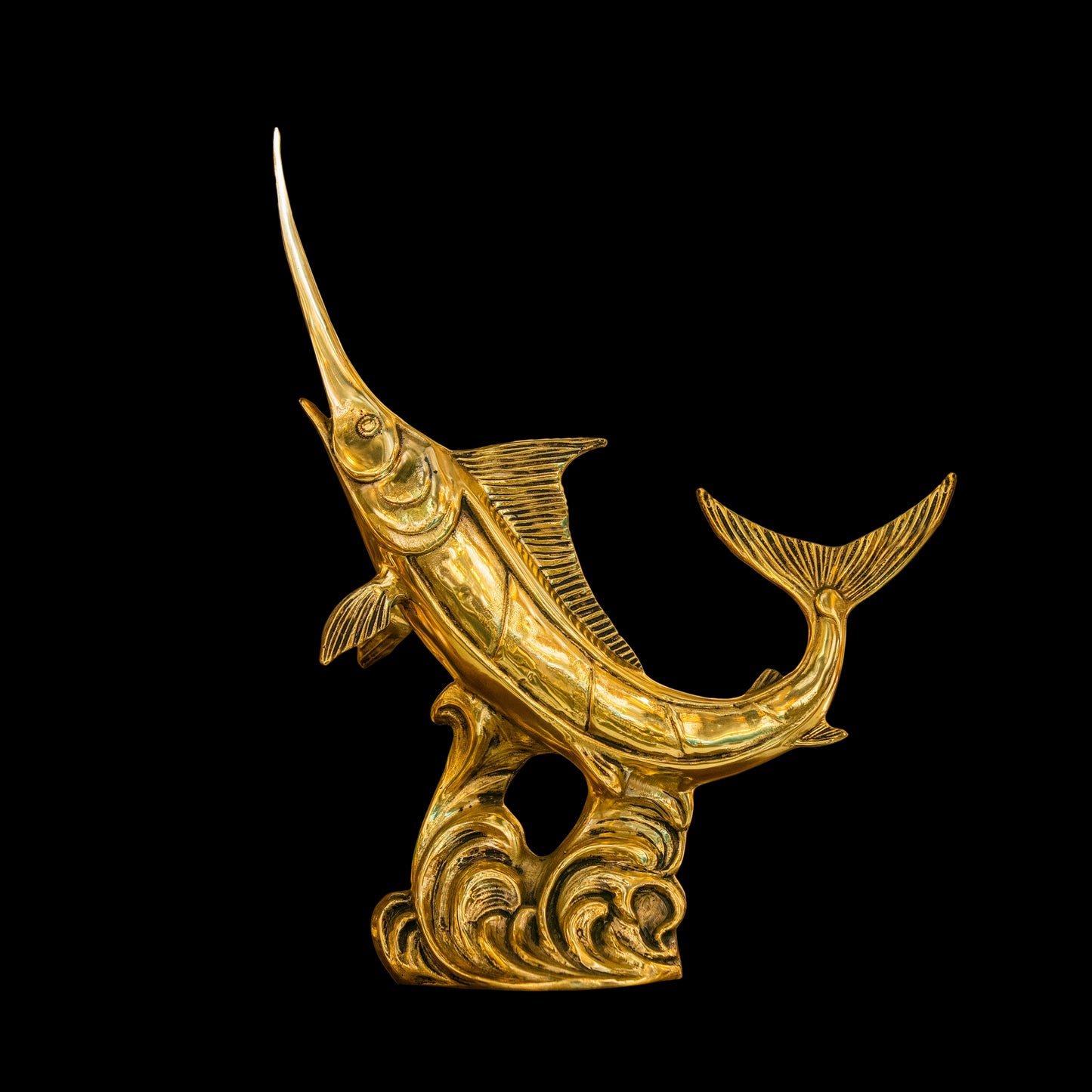 Golden Marlin Sculpture – Italian Handmade Brass Masterpiece