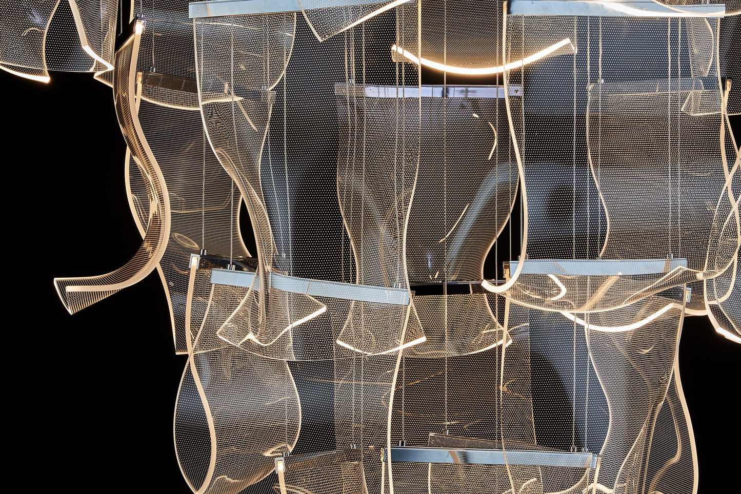 Modern Chrome LED Wave Panel Chandelier with Remote