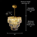 16 inch diagram showing chandelier height, chain length, and flush mount details