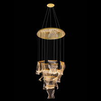 Luxury Dimmable Modern LED Hanging Chandelier – 31.5" Artistic Wave Panels Design, Gold Finish