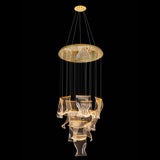 Luxury Dimmable Modern LED Hanging Chandelier – 31.5" Artistic Wave Panels Design, Gold Finish