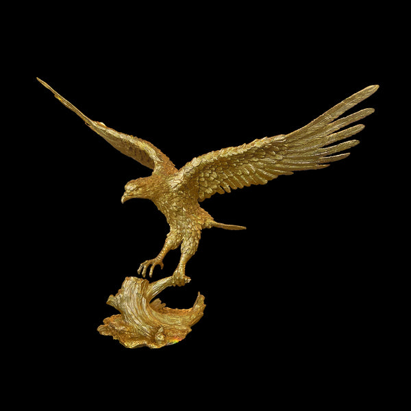 Golden Soaring Hawk Sculpture – A Rare Handmade Italian Masterpiece of Brass and Bronze