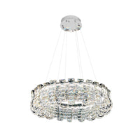 Luxury Crystal 30" LED Chandelier – Modern Round Chrome Pendant Light with Remote & Adjustable Color Temperature