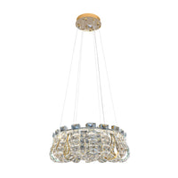 Luxury Modern Crystal LED Chandelier 23" Gold Round Pendant Light Dimmable with Remote