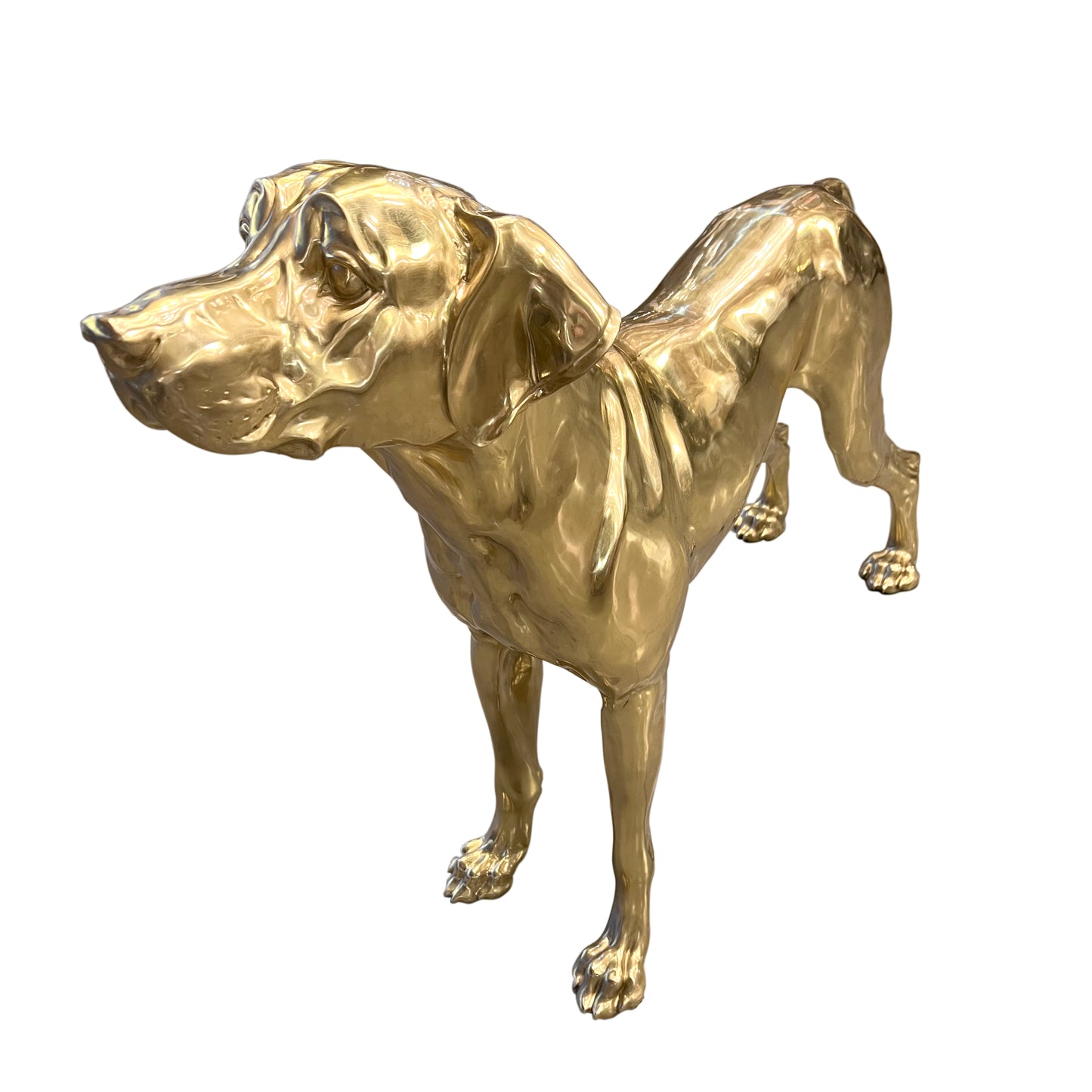 Golden Pointer Dog Sculpture A Rare Handmade Italian Masterpiece of Brass