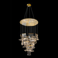 Modern Luxury Spiral Chandelier – Gold Dimmable LED Pendant Light with Curved Mesh Design for Staircases