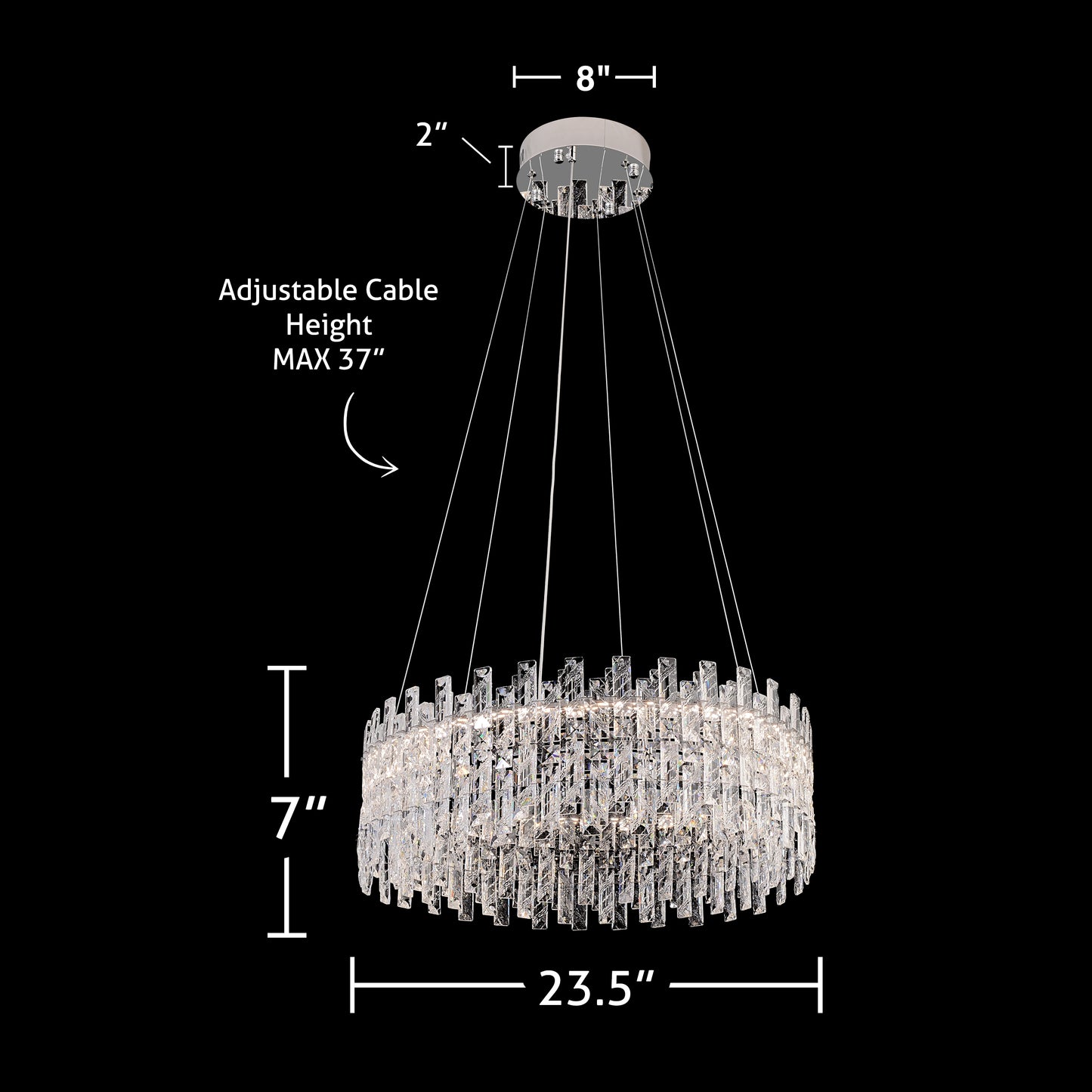 23.5 inch crystal chandelier dimensions with adjustable hanging cables