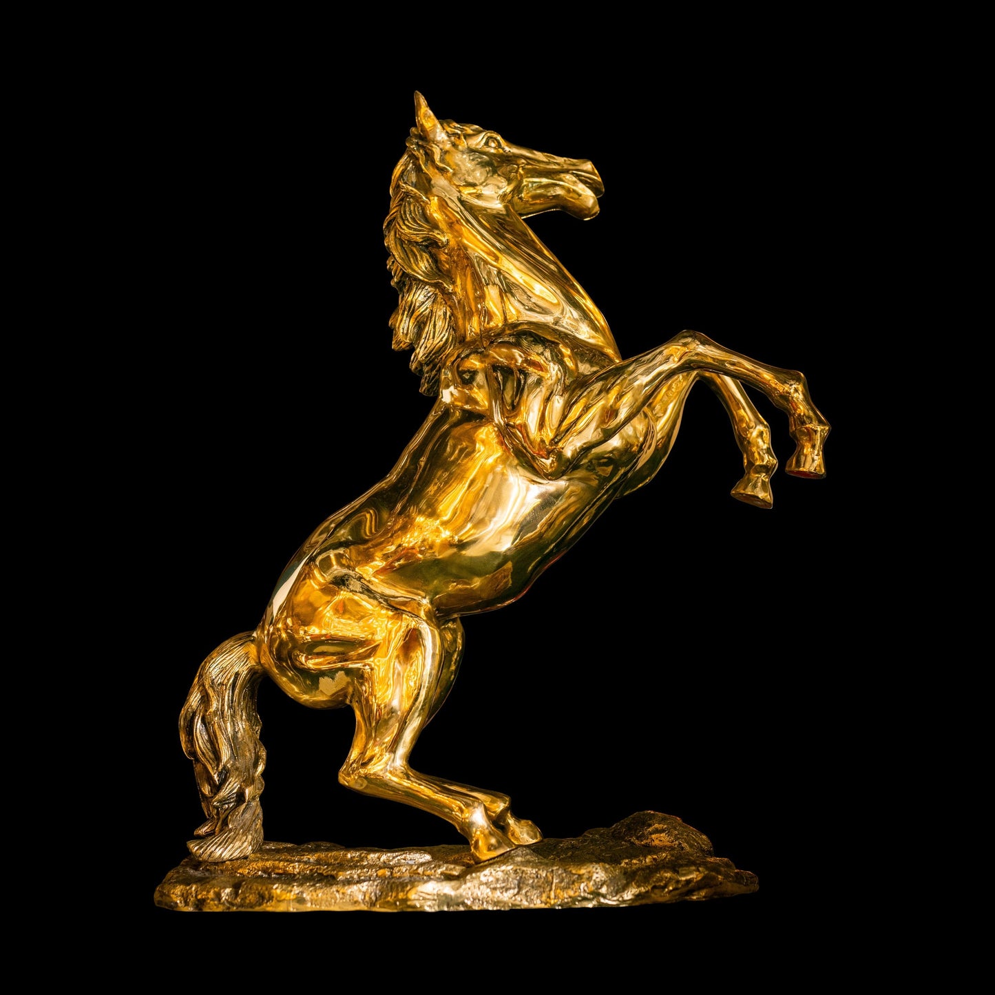 Luxury Solid Brass Rearing Horse Statue – Handmade Gold Decorative Sculpture for Home or Office