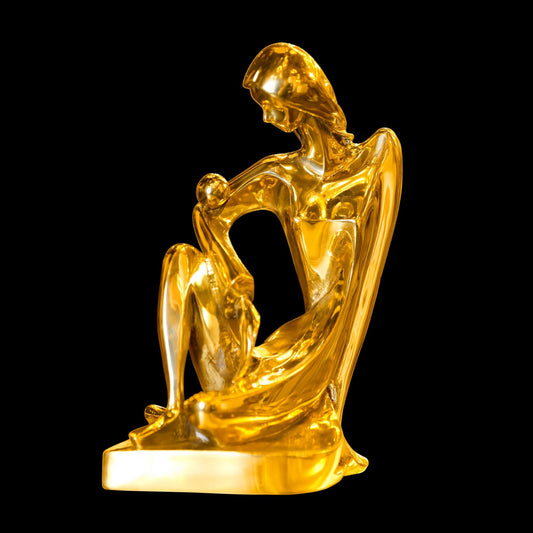 Luxury Brass Mother & Child Sculpture – Handmade Modern Gold Figurine for Home Décor