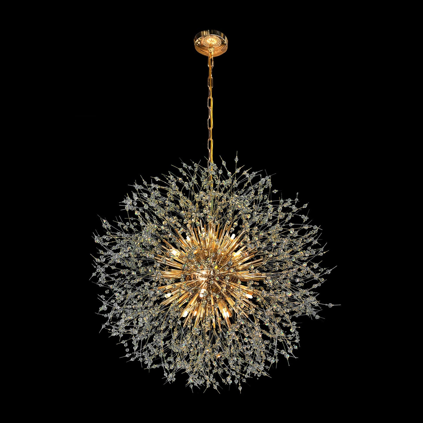 Modern Starburst Crystal Chandelier 32″ Gold Dimmable Light