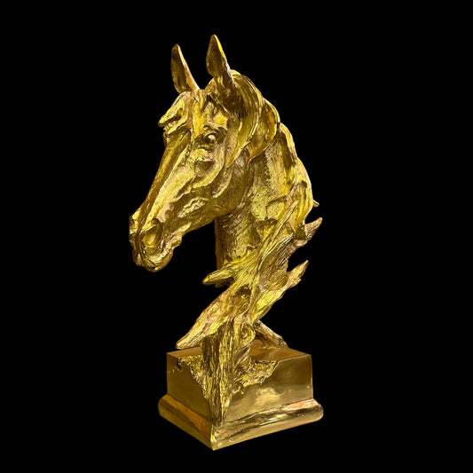 Golden Horse Head Sculpture A Rare Handmade Italian Masterpiece of Brass