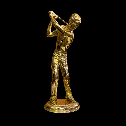 Golden Golf Player Sculpture A Rare Handmade Italian Masterpiece of Brass