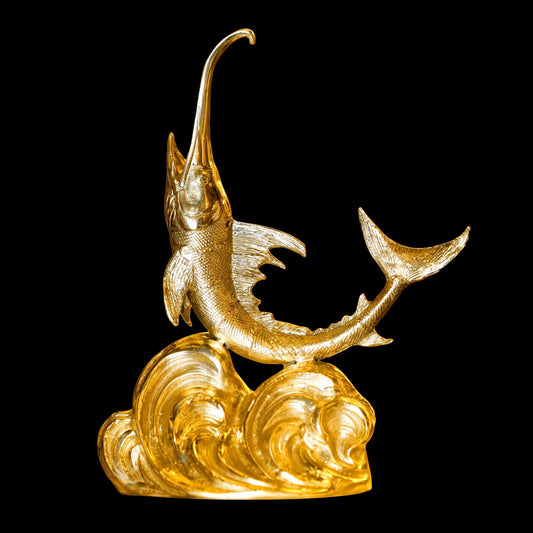 Golden Swordfish Sculpture – Italian Handmade Brass Masterpiece