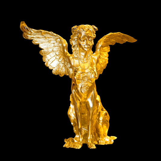 Golden Sphinx Angel Sculpture – Italian Handmade Brass Masterpiece