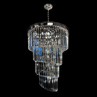 Modern Tiered Chrome Crystal Chandelier 15 Lights – Rectangular Prism Glass – Luxury Hanging Light for Staircase or Foyer