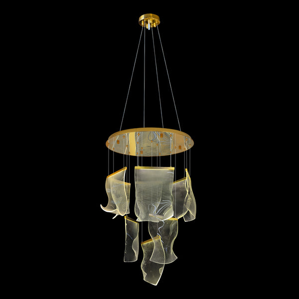 Modern LED Wave Panel Chandelier with Remote Control Gold Finish