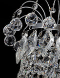 Precision-cut crystal detailing of chrome chandelier showcasing light refraction and clarity.