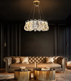 Luxury Modern Crystal LED Chandelier 23" Gold Round Pendant Light Dimmable with Remote