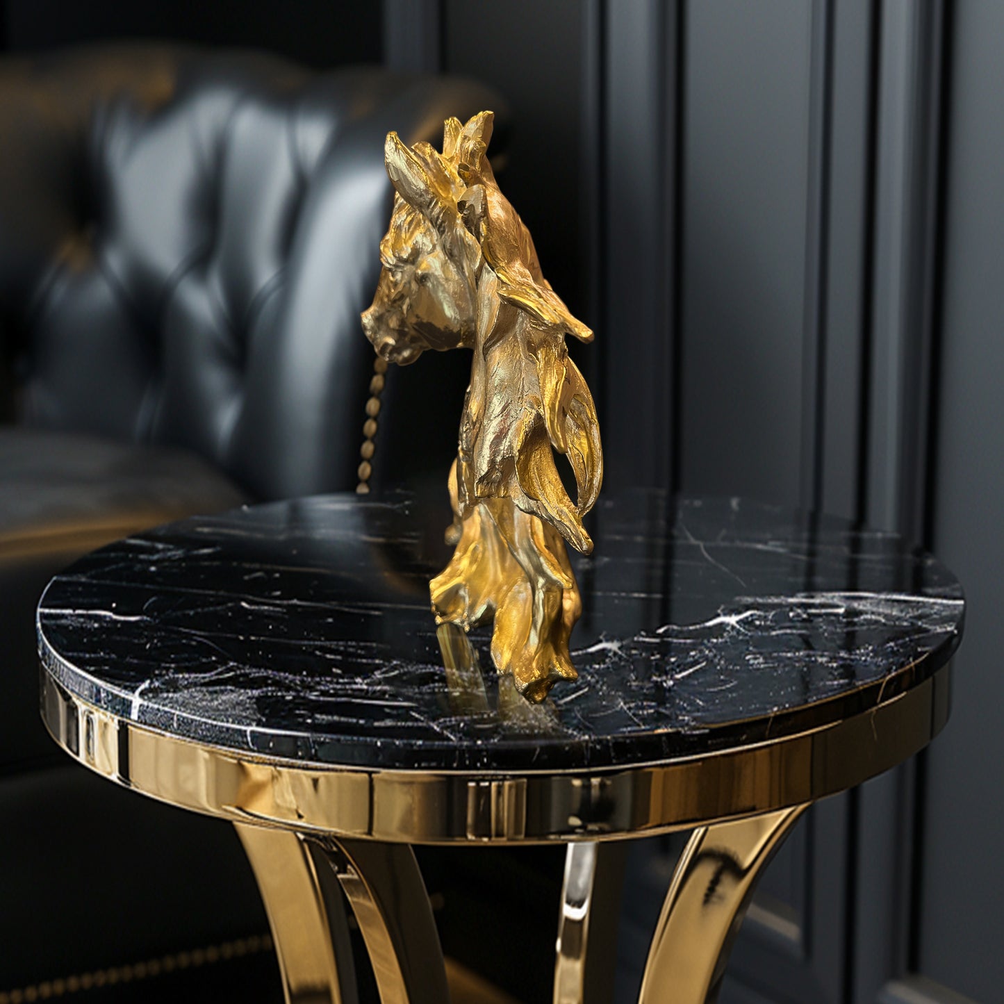 Golden Horse Head Sculpture A Rare Handmade Italian Masterpiece of Brass