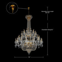 Luxury Vintage Crystal Chandelier, 72-Lights Dimmable, Gold Finish, 4-Tier Design