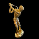 Golden Golf Player Sculpture– A Rare Handmade Italian Masterpiece of Brass and Bronze