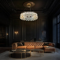 Luxury Crystal 30" LED Chandelier – Modern Round Gold Pendant Light with Remote & Adjustable Color Temperature