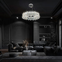 Luxury Crystal 30" LED Chandelier – Modern Round Chrome Pendant Light with Remote & Adjustable Color Temperature