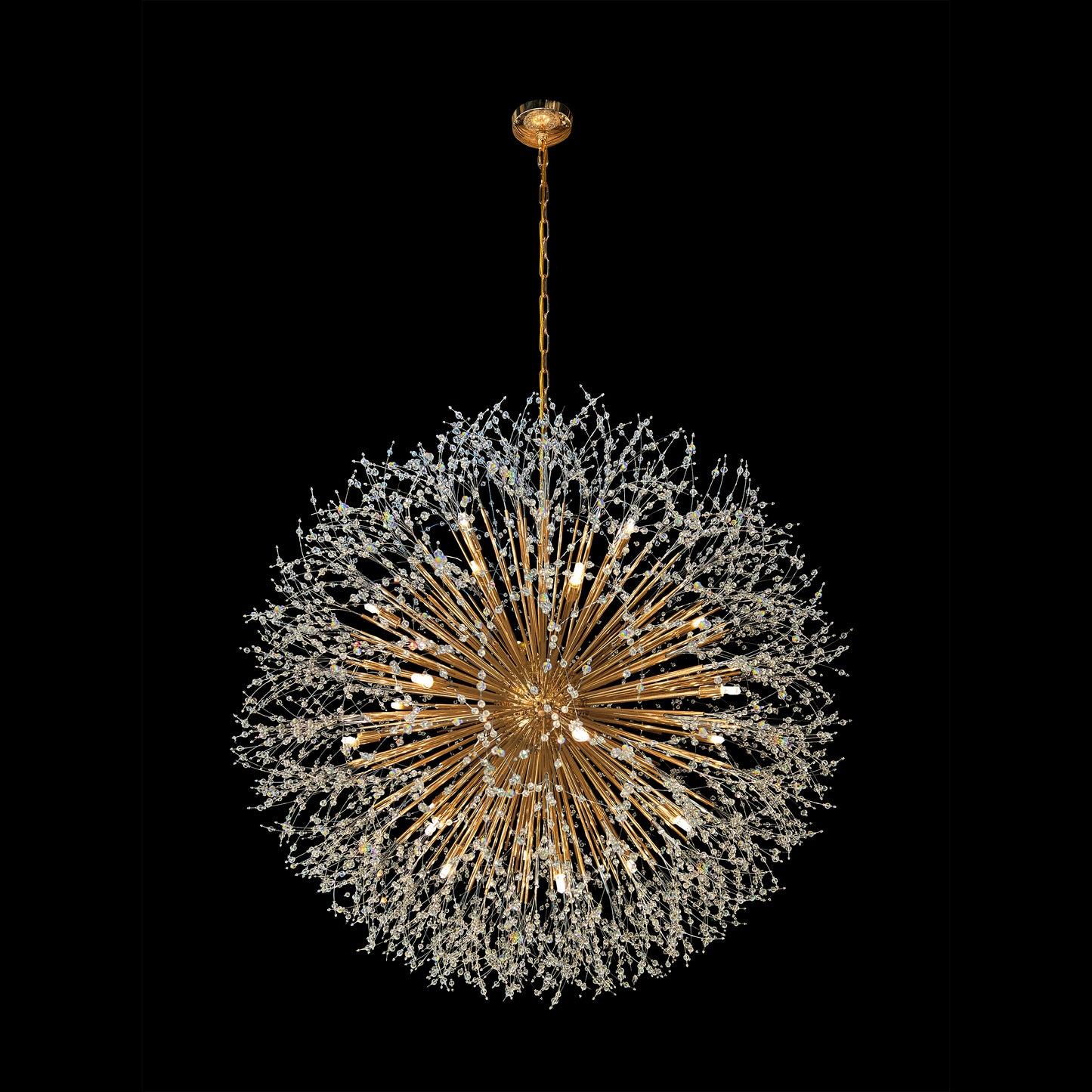 Modern Starburst Gold Crystal Chandelier 47” Luxury Statement Light