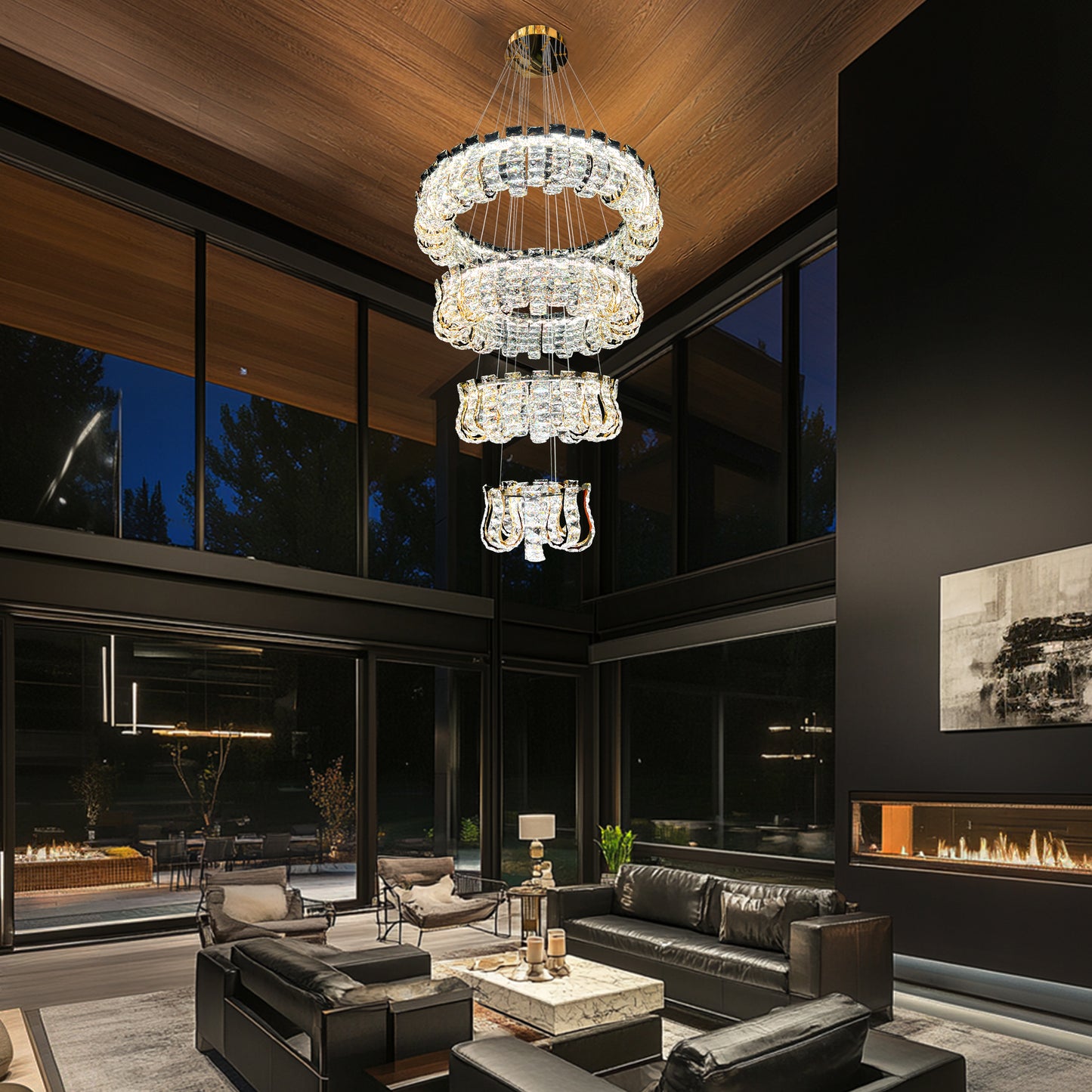 Luxury 4-Tier Gold Crystal LED Chandelier